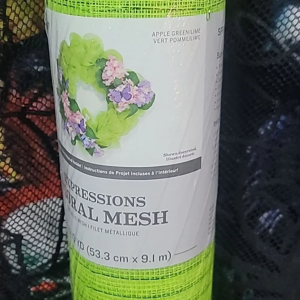 Floral Deco Mesh Roll - Neon Green with Green Metallic Accents